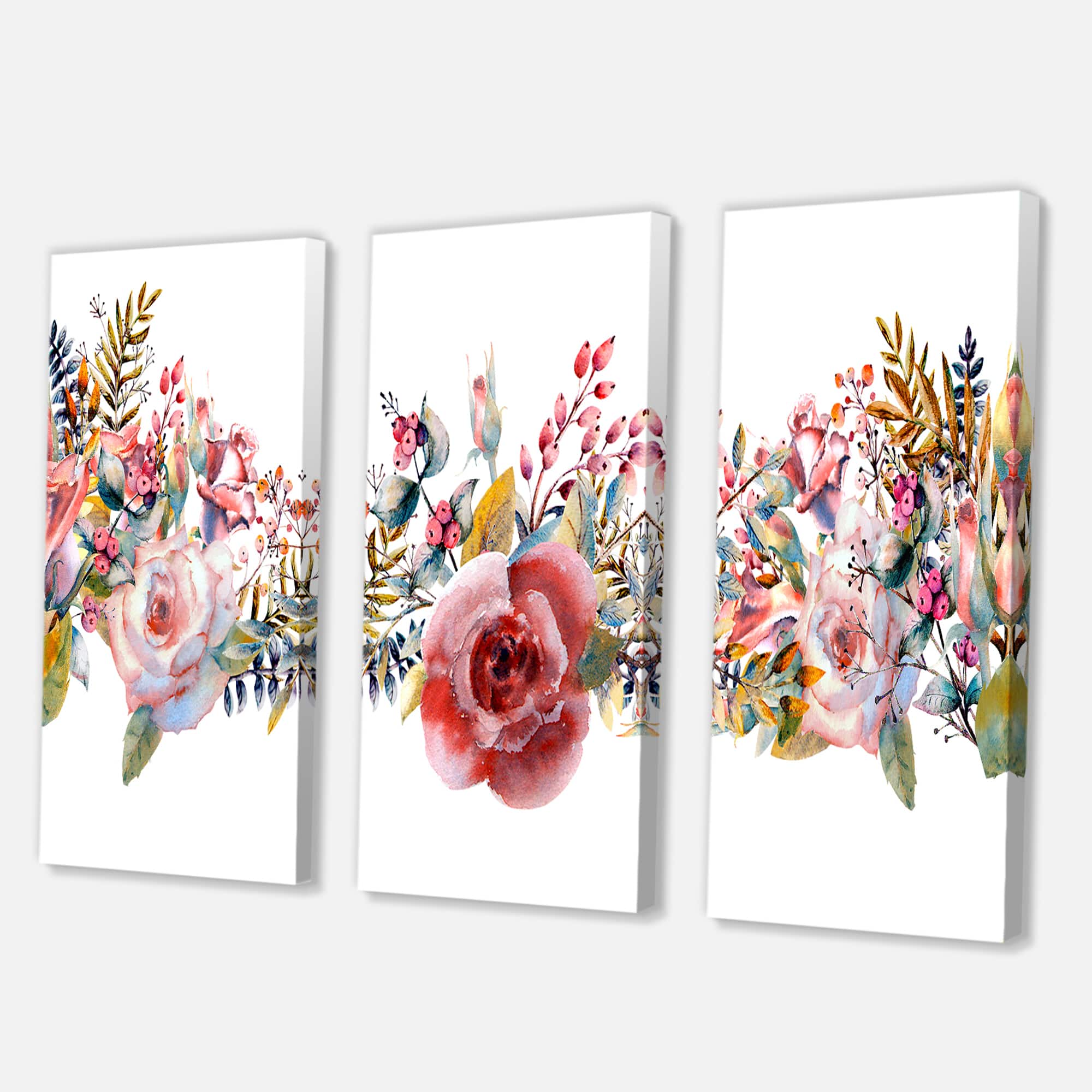 Designart - Pink Roses and Wildflower